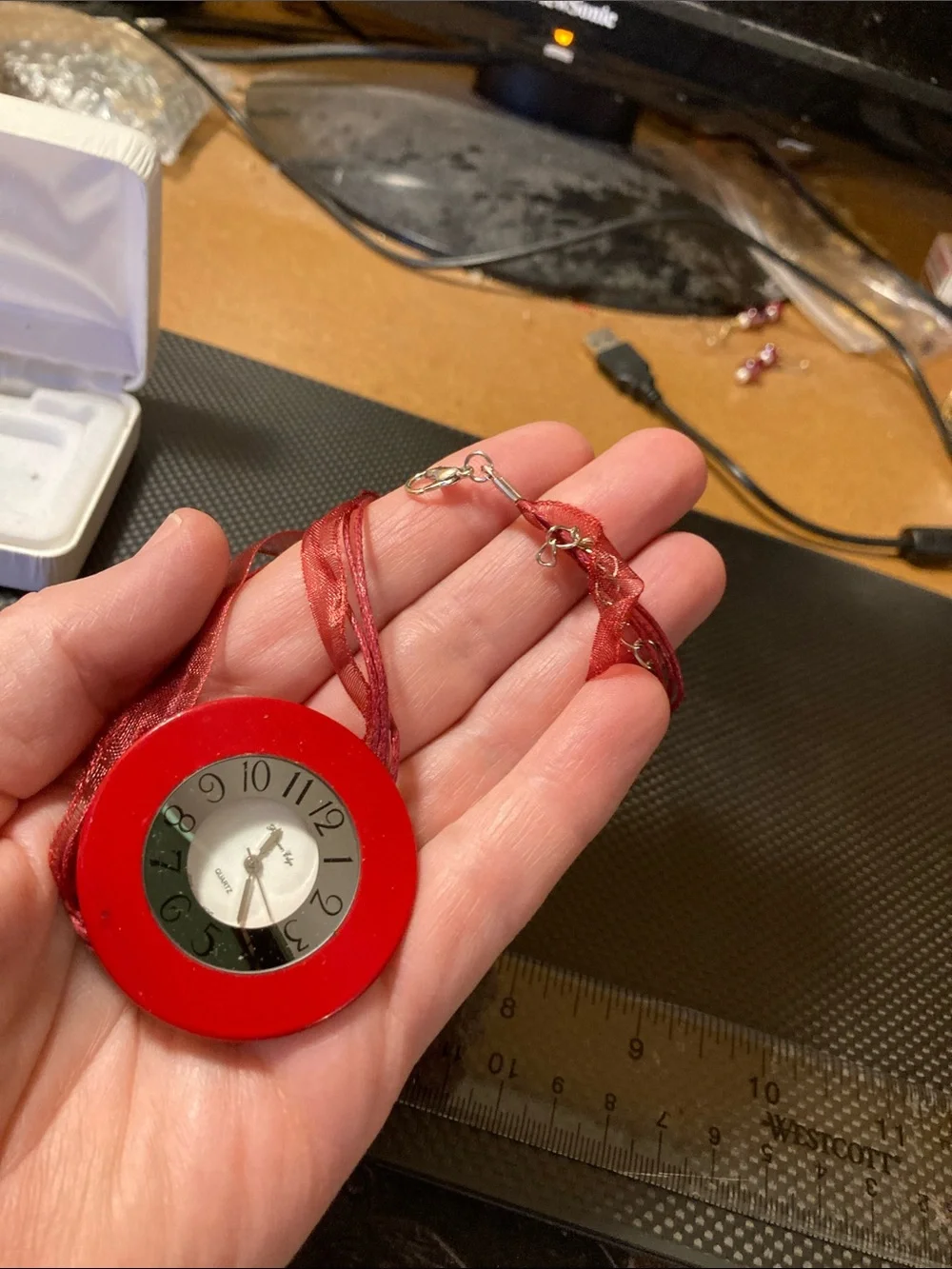 Gorgeous Red Round Quartz Pendant Watch Necklace - Fashion Accent Running
